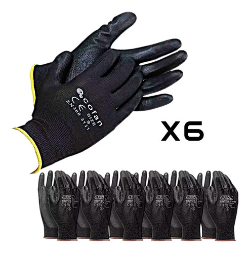 Guantes Negros Poliuretano X6 Pares Mecanico Seguridad Moto