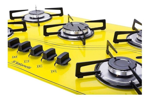Imagem 3 de 3 de Fogão cooktop gás Safanelli Lines 5 bocas amarelo 127V/220V