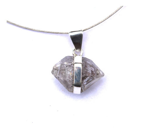 Dije Piedra Natural Diamante Herkimer Engarzado En Plata 925