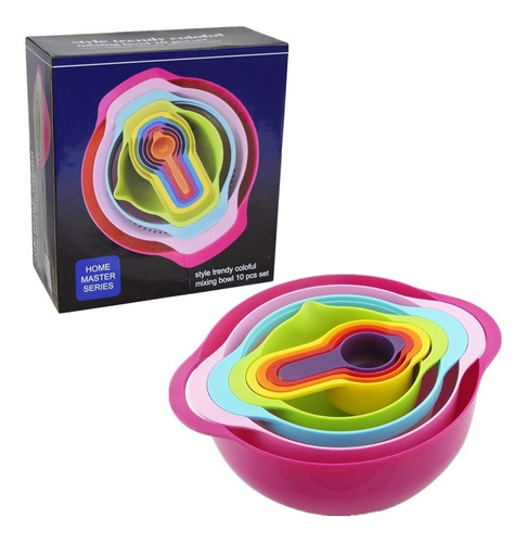 Set X10 Pzs Bowl  Cuchara Taza Medidor Colador Cocina