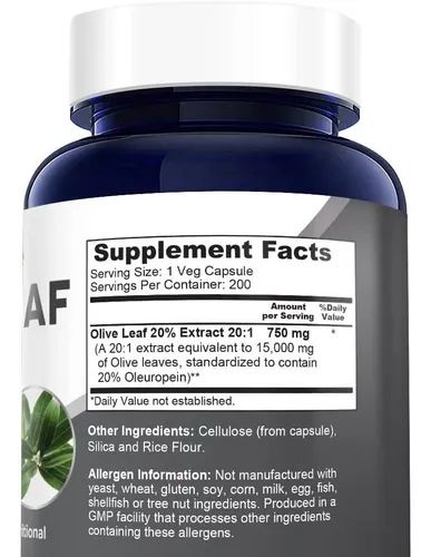 Extracto De Hoja De Olivo 15000 Mg Con 20 % De Oleuropeína