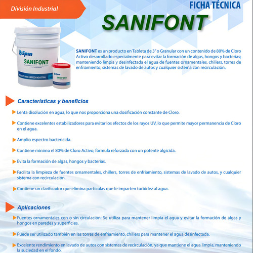 Desinfectante Spin Sanifont Tableta 3 Pulgadas 1 Kg Especializado