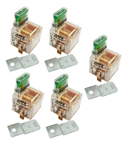 Kit Com 5 Relé Auxiliar 4 Pinos 12v 40a C/ Led E Fusível
