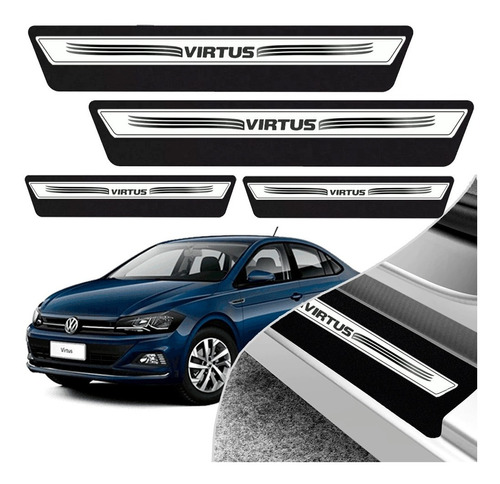 Kit 8 Peças Soleira Adesivo Porta Volks Virtus 2018 2019 20