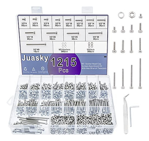 1215pcs M3 Hex Socket Head Cap Screws Bolts Nuts Assort...