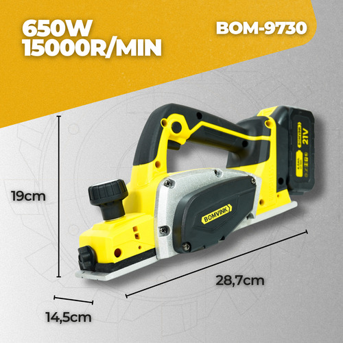 Plaina Sem Fio Com 2 Baterias Brushless Profissional Cor Amarelo