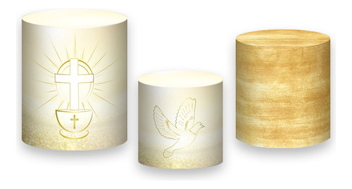 Trio De Capas De Cilindro 3d - Batizado Dourado Cor Colorido