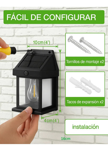 Pack X4 Farol De Pared Luz Led Solar Exterior Jardín Cálida