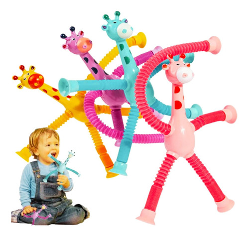 Kit 4 Girafas Pop It Tubo Estica E Gruda Brinquedo Divertido Cor Coloridos