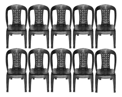 Kit 10 Cadeiras Plástica Preta Super Resistente Área Lazer Bistrô