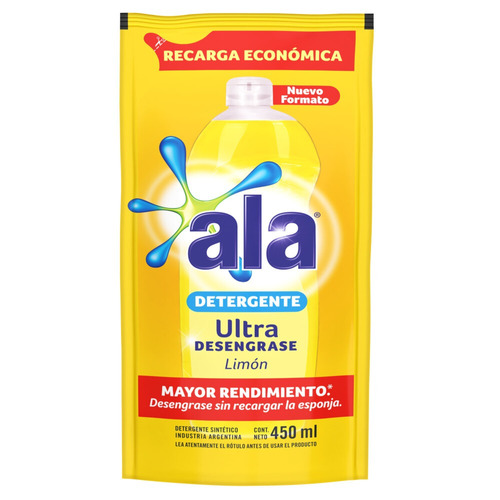 Detergente Ala Ultra Limón semi concentrado repuesto 450 ml