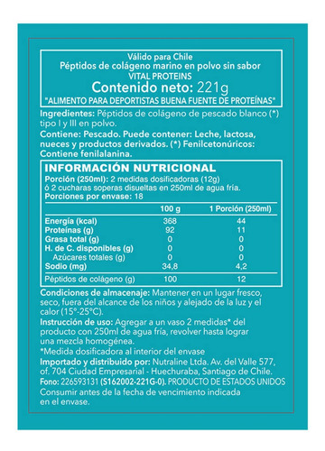 Imagen 3 de 3 de Marine Collagen - Vital Proteins (221 Gr)