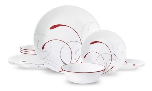 Vajilla Platos Juego 12 Piezas Corelle Rojo Blanco