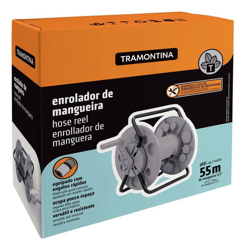 Enrolador De Mangueira Tramontina Fixo 55m - Cinza