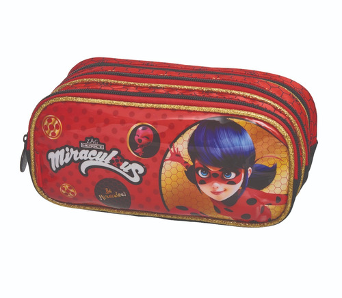 Estojo Triplo Miraculous Be Lady Bug 