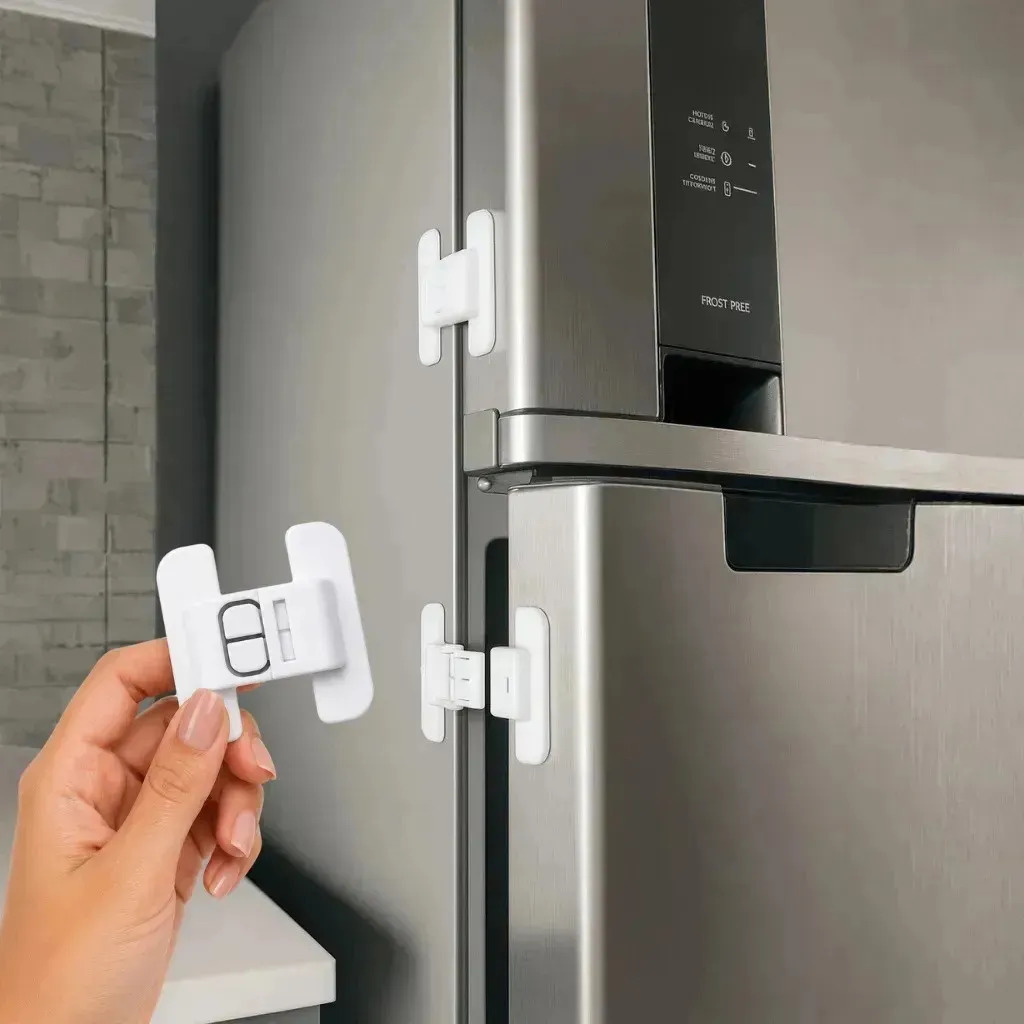 Kit 6 Travas de Segurança Para Geladeira e Gavetas com Adesivo Ultra Resistente