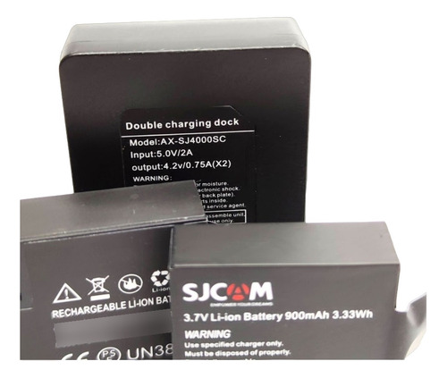 Carregador + 2 Bateria Pra Sjcam Sj4000 Sj5000 Sj9000 Sj8000