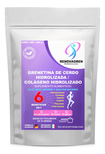 Grenetina Hidrolizada De Cerdo Formula Alemana 800g Colágeno