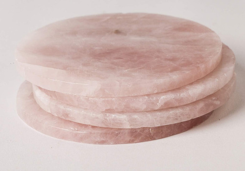 Jic Juego De 4 Posavasos De Cristal De Cuarzo Rosa En Rodaja
