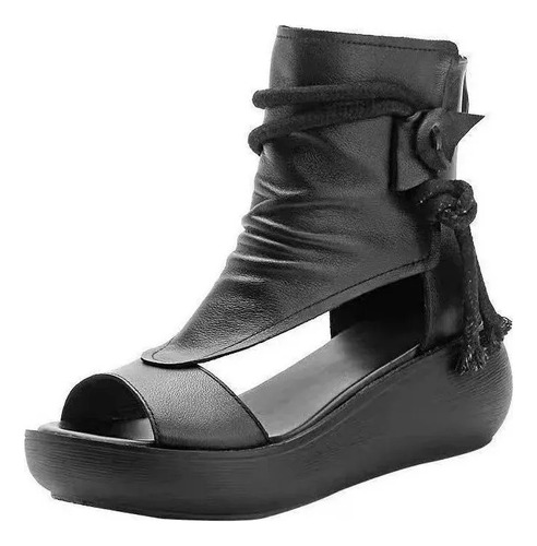 Sandalias Romanas Zapatos De Plataforma Con Cuña Negra