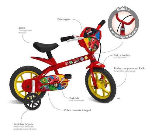 Bicicleta Infantil Aro 12 Ricky Zoom Bandeirante Cor Vermelho