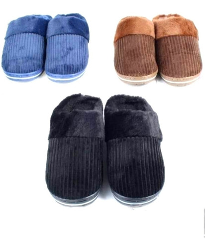 Pantufla De Hombre C/peluche Suave, Plantilla De Goma Gruesa