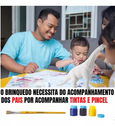 Brinquedo Boneco Dinossauro Colorir C/6 Tinta Átoxico Pincel