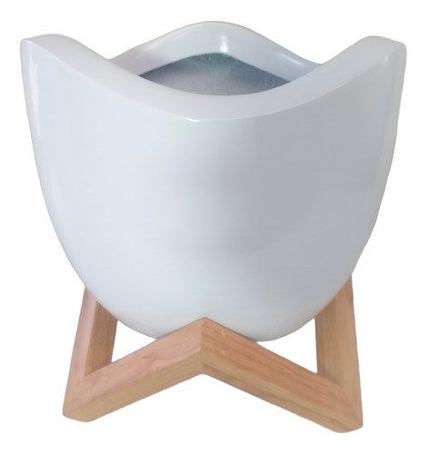 Maceta Olas Chica Con Base De Madera