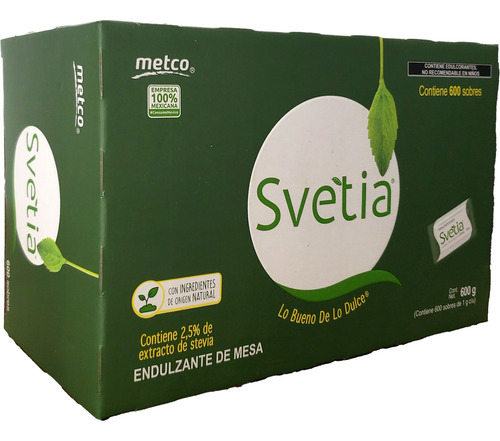 Svetia 600 Sobres De 1g Endulcorante Stevia Sustituto Azúcar
