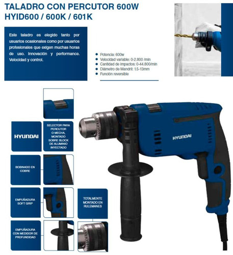 Kit Hyundai Amoladora 2000w Hyag313 + Taladro Hyid600 - Sti