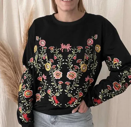 Buzo Bordado Dama Sweater Importado Flores Mujer Boho Chic