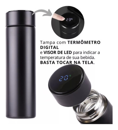 Garrafa Térmica Em Aço Inox Com Termômetro Led Digital 400ml Cor Vermelho