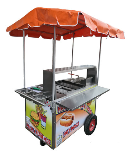 Carro Hotdogs Y Hamburguesas En Acero Inox 120x70 Carreta