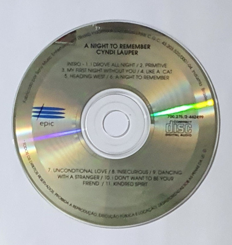Cd Cyndi Lauper - A Night To Remember - 1989 - Raro!