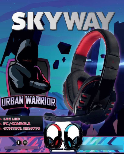 Auriculares Gamer Skyway Led Microfono Pc Adaptador Consolas