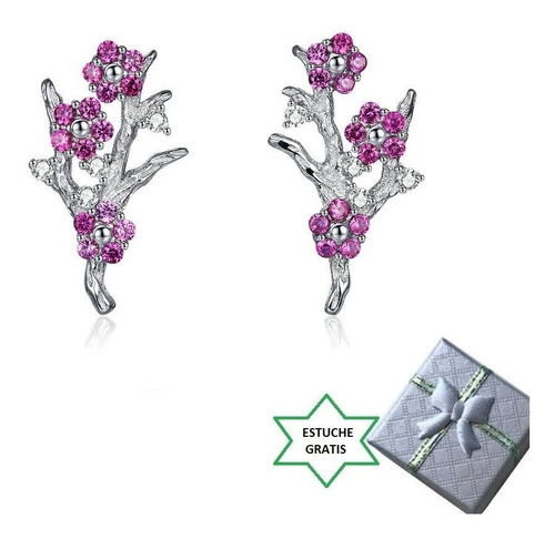 Aretes Flor De Sakura Plata Esterlina S925 Con Zirconias
