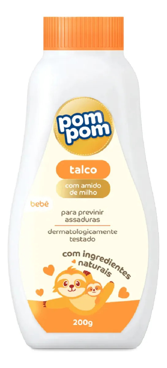 Talco Pom Pom de Amido de Milho Para Bebê 200g