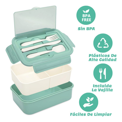 Lonchera Bento Con Cubiertos Para Oficina Escuela Microondas
