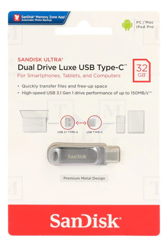 Memoria Usb Sandisk Ultra 32gb Usb-c 3.1 Metal Dual