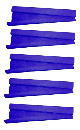 Kit Com 5 Folhas Papel Crepom Colorido Vmp 48cm X 2 Metros Cor Azul-escuro
