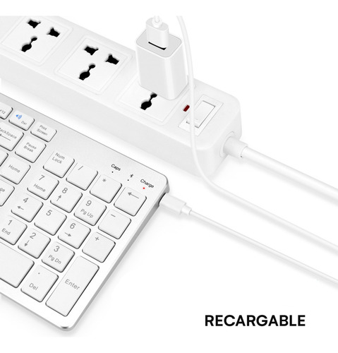 Teclado Inalámbrico Bluetooth Recargable Bk348 Blanco