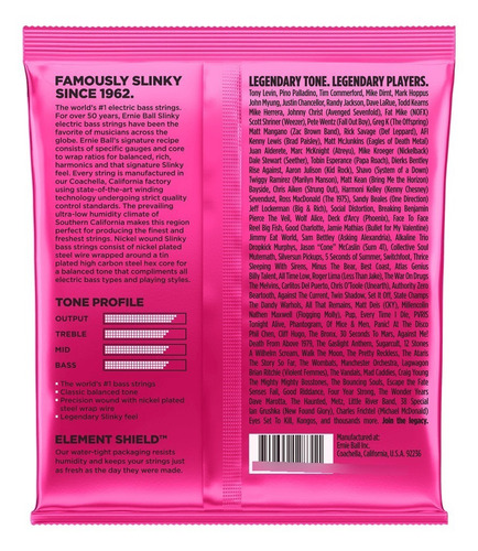 Imagen 2 de 2 de Ernie Ball Cuerdas Para Bajo 5 Cuerdas Slinky Nickel Wound 4