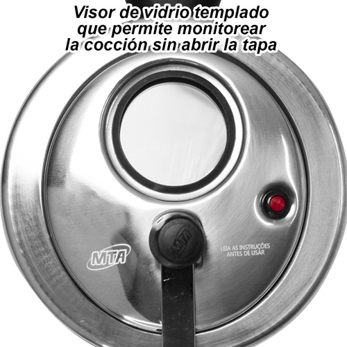 Imagen 5 de 9 de Olla A Presión 4.50 Lt. Con Visor Aluminio Pulido Mta