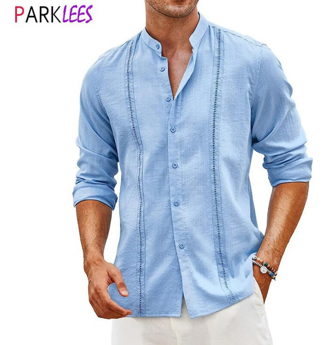 Camisas De Guayabera Cubana Para Hombre, De Lino, Casual, Co