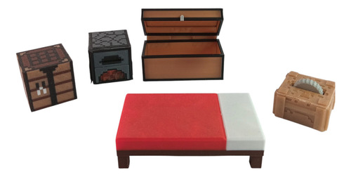 Minecraft Set Base Casa Cama Mesa Horno Juguete Muñeco