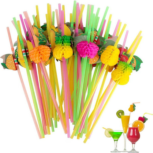 Conjunto De Canudos Bx Canudos Decorados Frutas 3d De 24.5cm 60 Kits X 60 Unidades - Multicolorido
