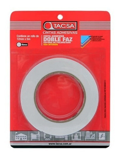 Cinta Doble Faz Adhesiva Espuma Tacsa 12mm X 5 Mts Envasada