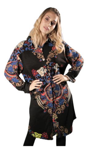 Camisa Vestido Largo Lanilla Importado Mandalas Estilo Boho