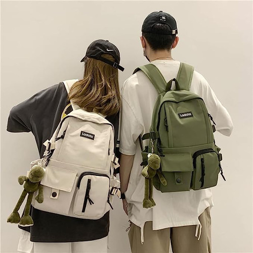 Mochila Escolar Kawaii De Moda, Gran Capacidad Multibolsillo Color Verde