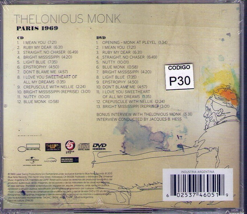Thelonious Monk - Paris 1969 Cd+dvd
